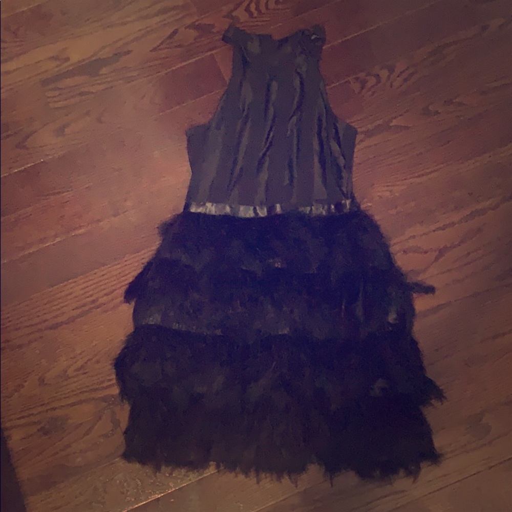 Black dress, feather detail